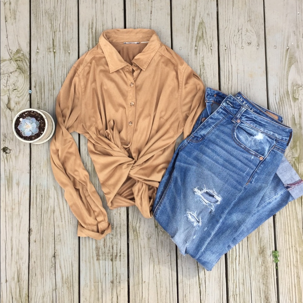 Soft Faux-Suede Button-Down